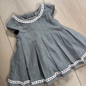 Tahari Baby Gray Dress 3-6M Pleated Trimmed Party Casual‎